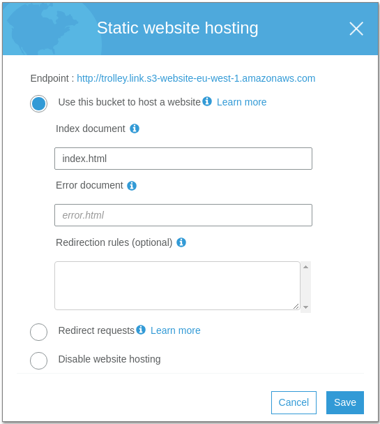 Static website hosting options