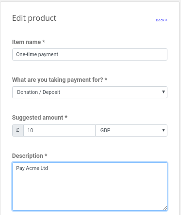 Adding a one-time payment product
