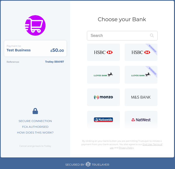 Demo choose your own bank