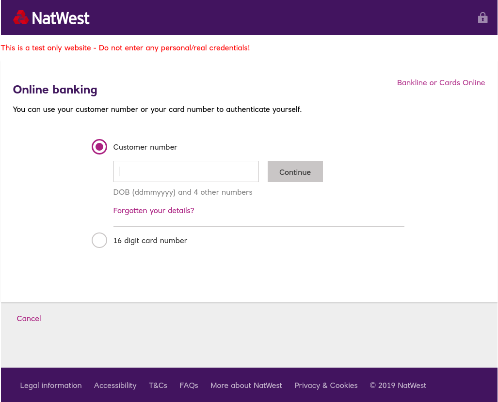 Demo NatWest entry